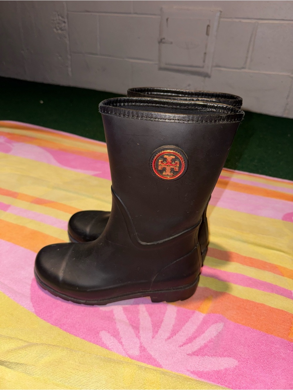 Tory Burch Kids Black Rain Boots with Logo Accent